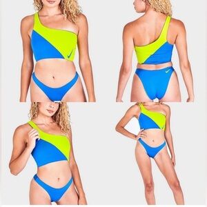 Nike Reversible One-Shoulder BIKINI TOP ONLY sz:S in Electric Blue & Neon Yellow